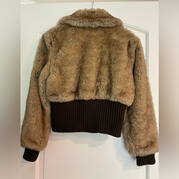 Express Y2K Faux Fur Teddy Jacket in Brown and Dark Brown - Picture 4 of 8